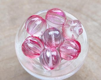 Perles de melon en verre tchèque rose transparent 8 mm