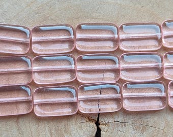 10 perles rectangulaires en verre tchèque, rose transparent, 15 x 10 mm