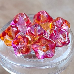 Perline di vetro ceco a forma di fiore a campana 20/50/100, perline rosa-arancio da 6 x 8 mm, perline di fiori pressati, perline trasparenti, perline per creazione di gioielli, fai da te