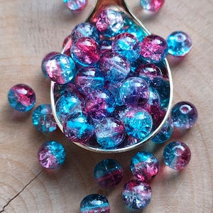 10/30/8mm Czech Crackled Glass Bead, Round Glass Beads, Crystal Blue Red, Czech pressed bead, Jewelry making bead, Transparent Glass beads