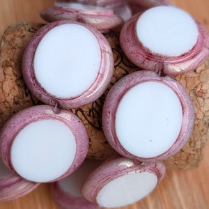 10/20 Premium Picasso Czech Glass Round Coin Beads, 14mm White Pink Picasso Glass Bead, Opaque Beads, Bohemian glass bead, Jewelry bead, DIY