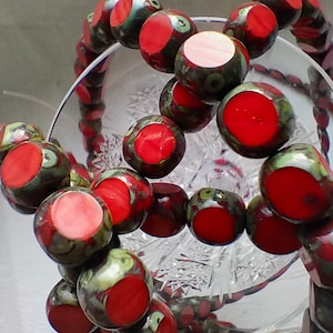 30 perline - Perline di vetro ceco rosso Picasso rotonde a tre tagli - Perline di vetro ceco opaco - 8 mm