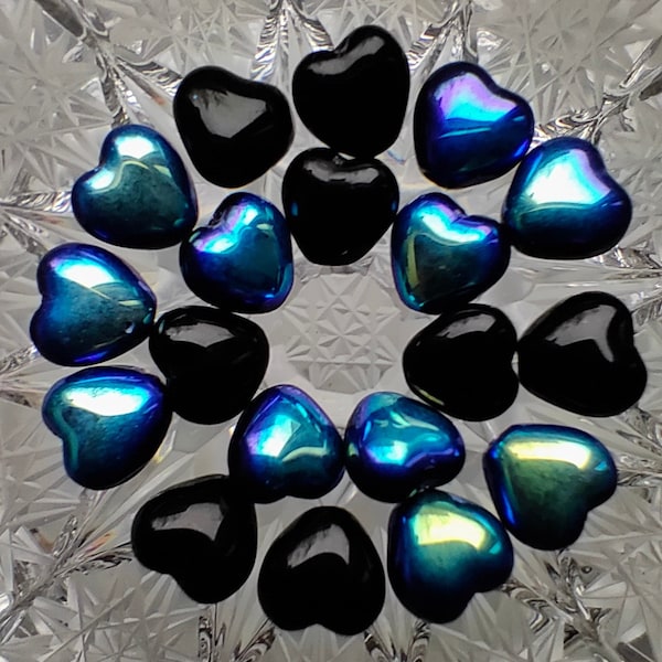 30/50/100pcs Czech Pressed Glass Heart Beads 6mm, AB Black heart czech glass opaque beads, valentine beads, Wholesale