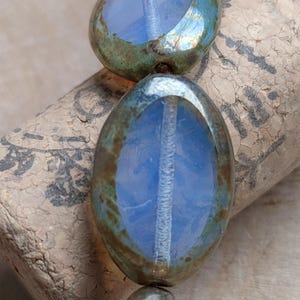 5/15 Premium Czech Oval Glass Beads, 20x14mm Large Picasso Clear Blue Bead, Transparent Glass Bead, Jewelry making bead, Bohemian Glass Bead