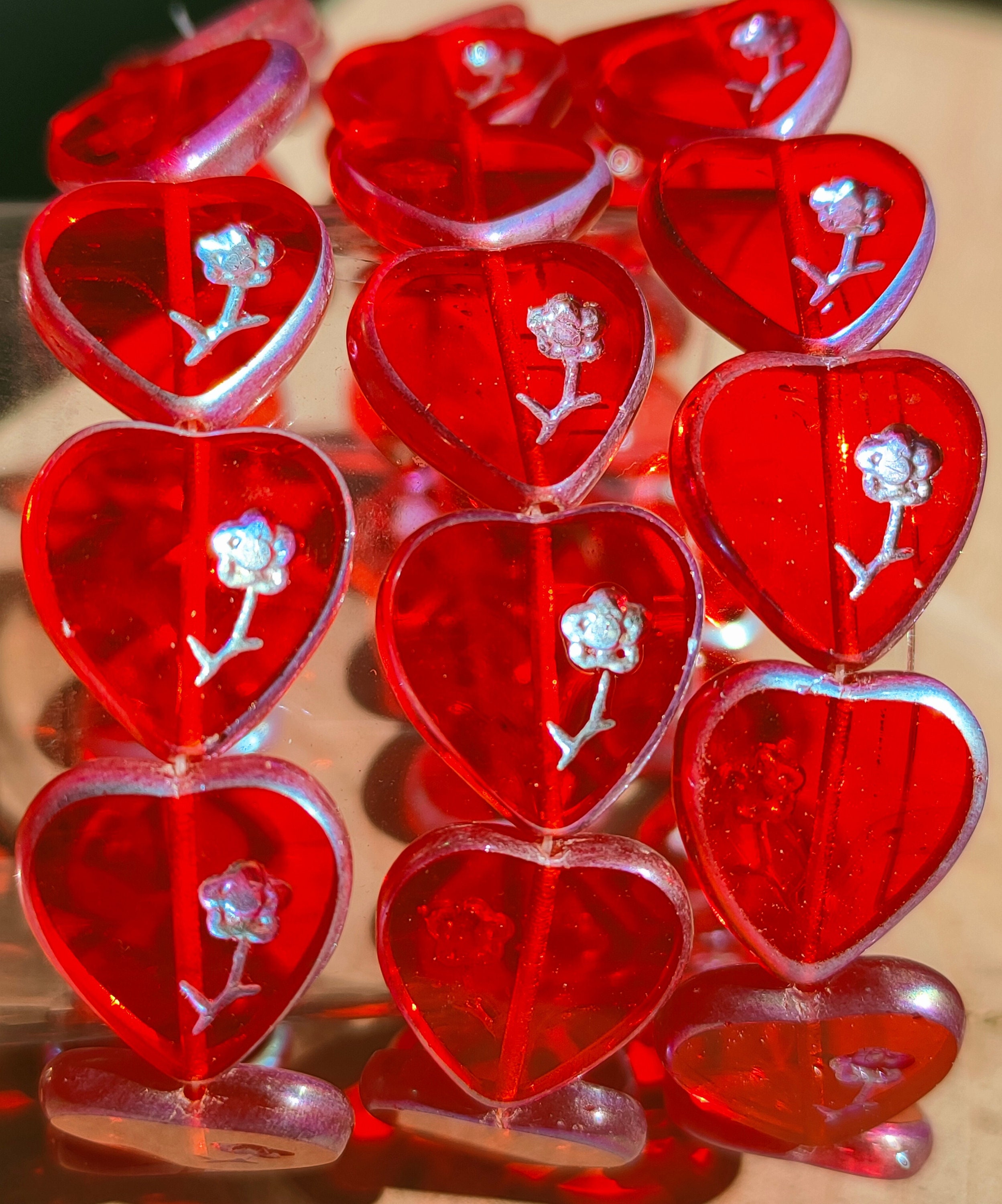 10 Premium Czech Glass Heart Beads 16x17mm Transparent Red Etsy