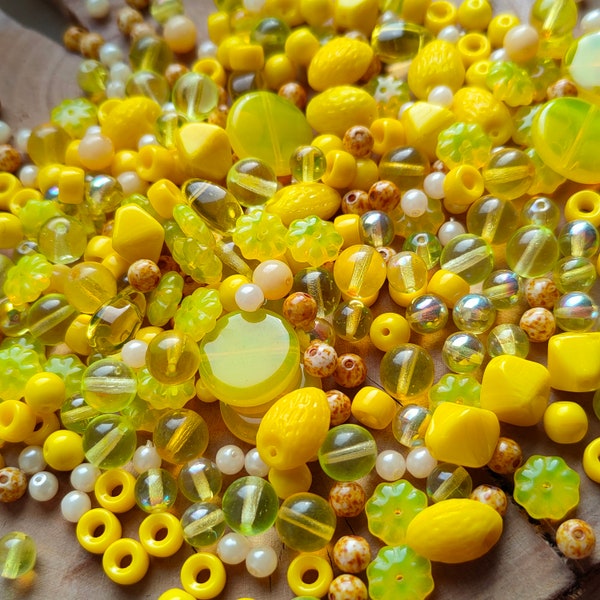 25g/50g/100g Bulk Glass Bead Mix Yellow, Bead Soup, Czech Bead Mix,Bohemian Beads, Craft Bead, Jewelry Making Bead, Surprise bag, DIY