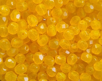 Yellow Czech Glass Beads, 6mm Faceted Round, Fire Polished