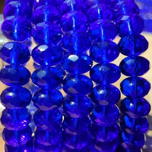 10/25 Czech Glass Rondelle beads, 7x11 mm Dark Blue beads, Transparent Rondelles, Czech Fire Polish Glass Beads, Jewelry making bead