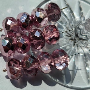 25/9x6mm Premium Czech Glass Rondelle beads, Transparent Crystal Pink beads, Pink AB polished, Czech Fire Polish Glass Beads, Jewelry making