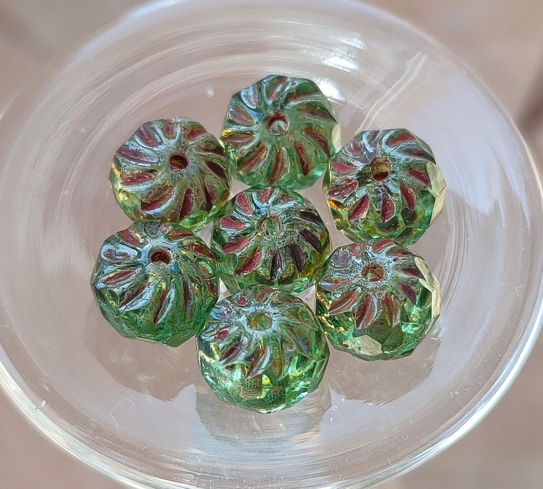 15/30/50 Czech Glass Rondelle Bead 5x8mm, Picasso Green Bead