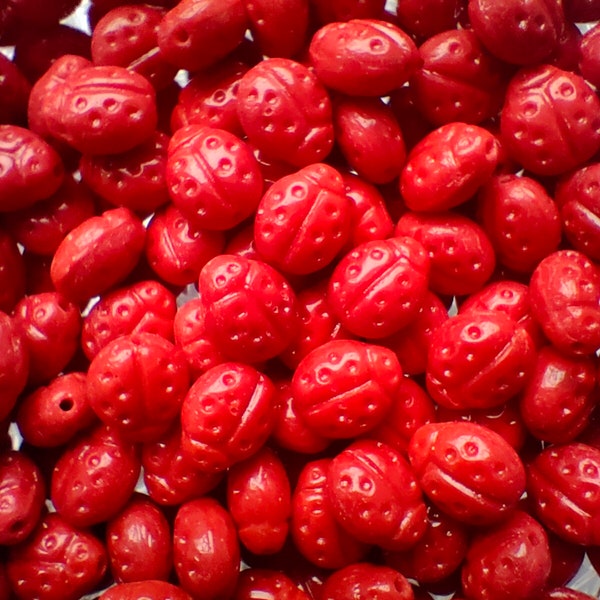 25/60/100 Red ladybug Czech glass beads Red ladybird 9x4mm Ladybird beads Animal beads Valentine beads Wholesale