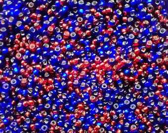 Cuentas de vidrio checo 11/0, rocallas rojas y azules, suministros para joyería