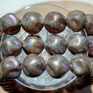 10 Premium Böhmischen Glasperlen, 12mm Kartoffel perlen, Opak Glasperlen, Bronze Braun Blau Lüster Picasso, Schmuckperle, Boho Perle