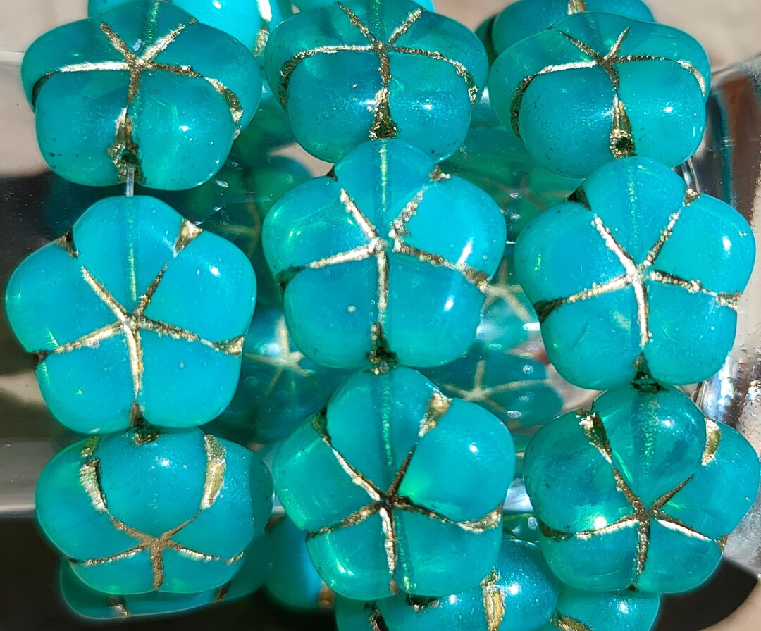 10 Premium Czech Glass Flower Beads, 16x5mm Pressed Czech Glass Beads