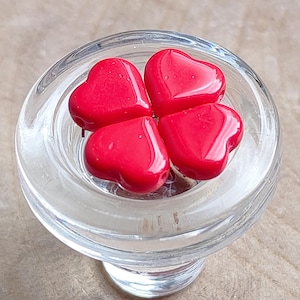 20 Czech Glass Heart Beads, 9mm Opaque Red Heart Beads, Bohemian glass bead, Pressed glass bead