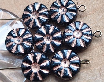 Cuentas de cristal checo en forma de flor, bronce negro, 12 mm (10 unidades)
