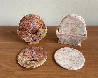 Vintage stone coasters - pink stone and mother of pearl in law