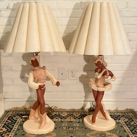 Vintage Art Deco Chalkware Dancer Lamps - 36” Tall - LAMPSHADES