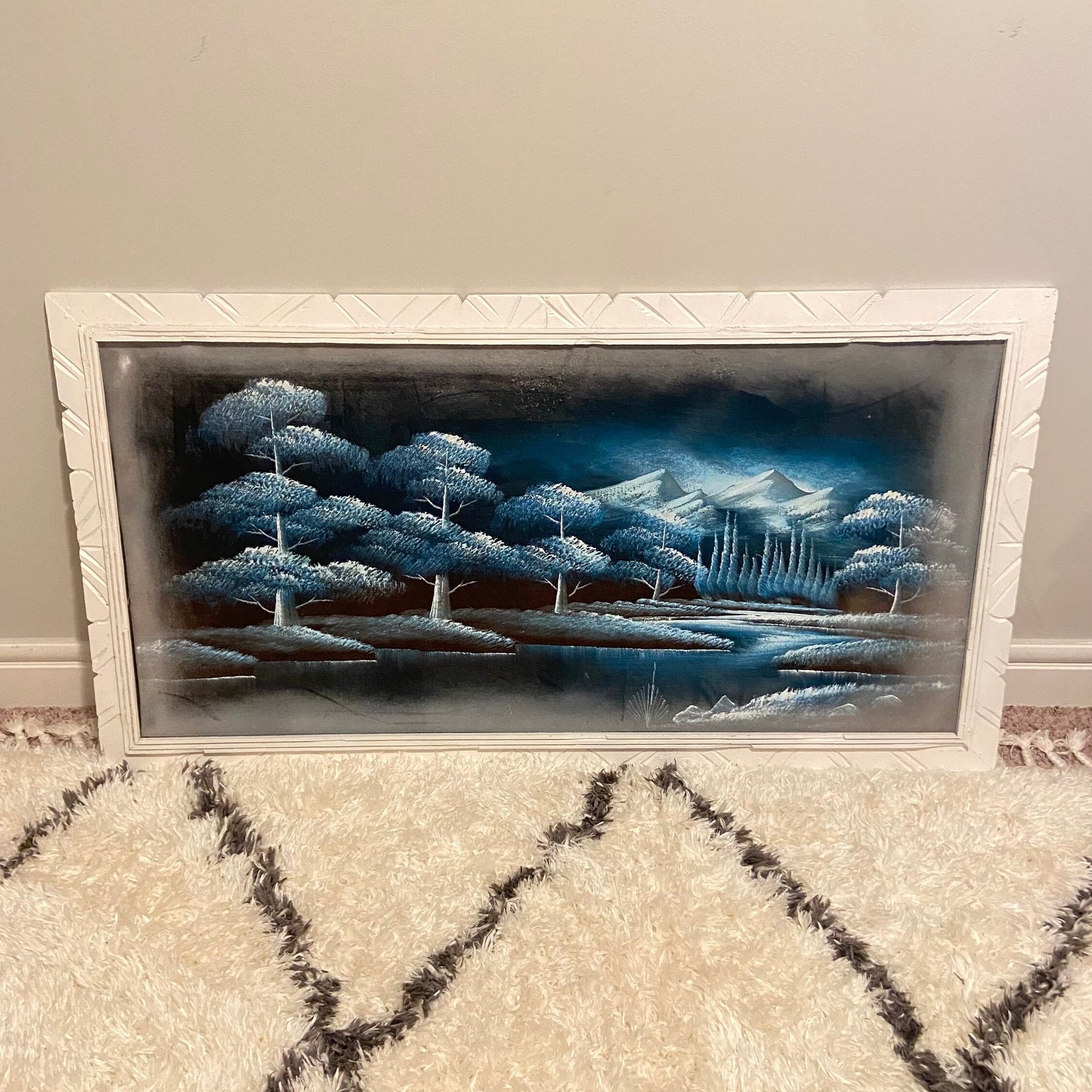 Vintage 1970s Black Velvet Painting With Wood Frame - Frame