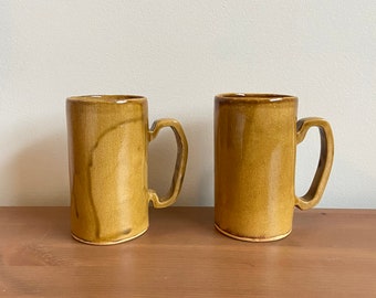 Vintage hand made ceramic tall mugs - vintage pottery