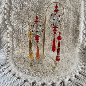 Vintage 80s metal and Christmas ornaments - globe metal dangling beads - retro ornaments