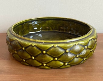 Grüne, gesteppte Auffangschale aus Keramik – eignet sich hervorragend als hübscher Übertopf – 6.“ x 1,8 Zoll
