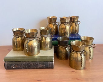 Vintage brass money bags - change holder - brass mini vase - 3.8” Tall
