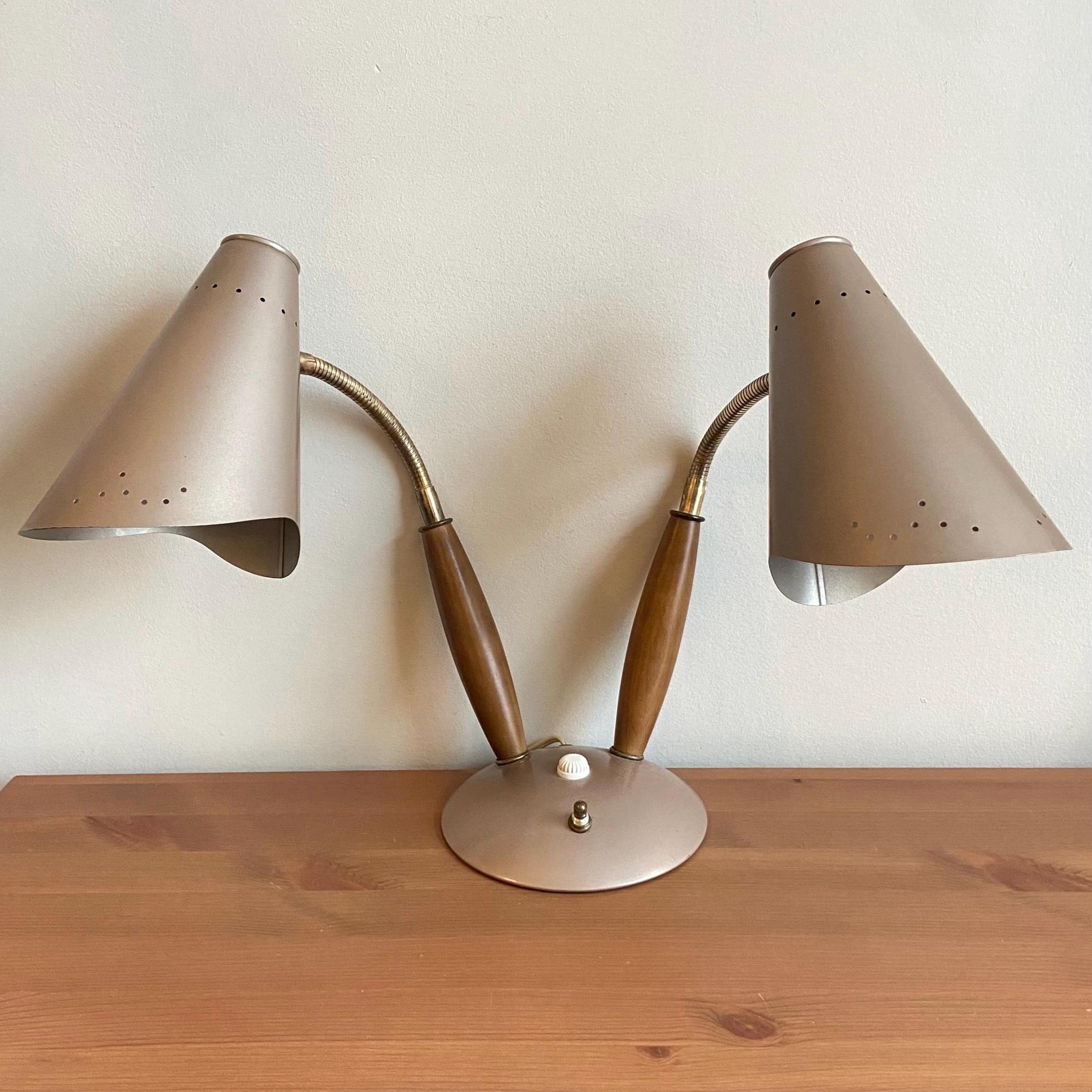 Mid Century Modern Double Gooseneck Table Lamp Mid-Century Double