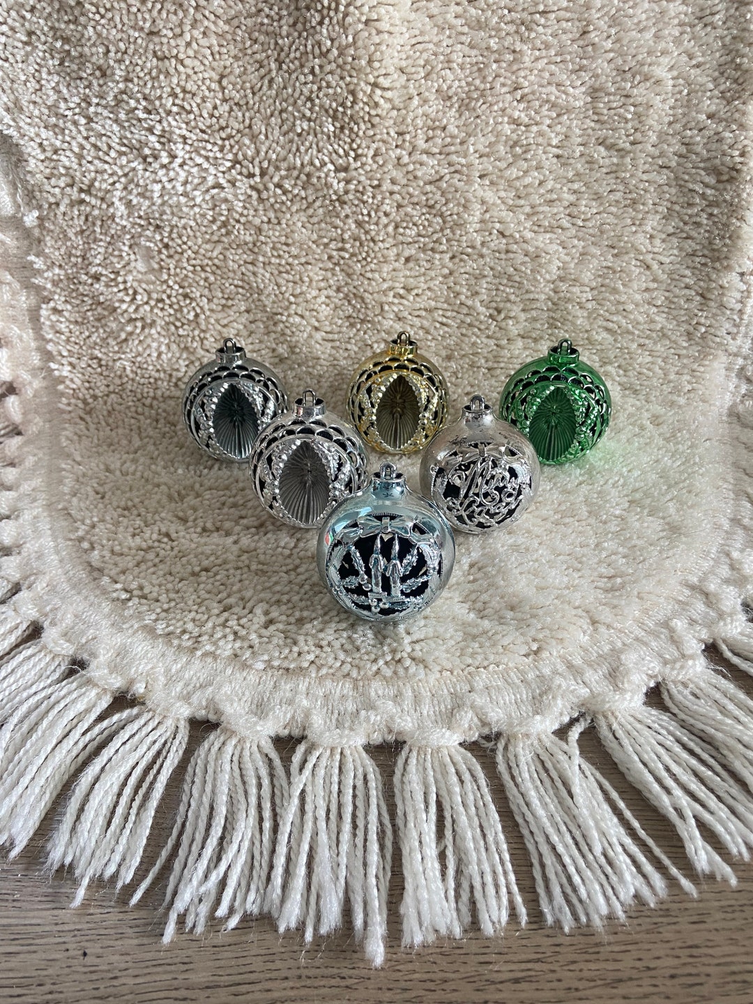 Vintage Bradford Plastic Christmas Ornaments Filigree Indent Lot of 6