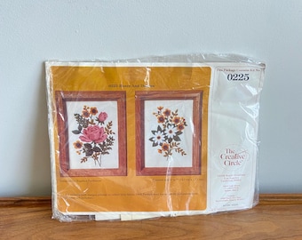 Vintage deadstock crewel art kit - 0225 roses and daisies - vintage crewel wall art