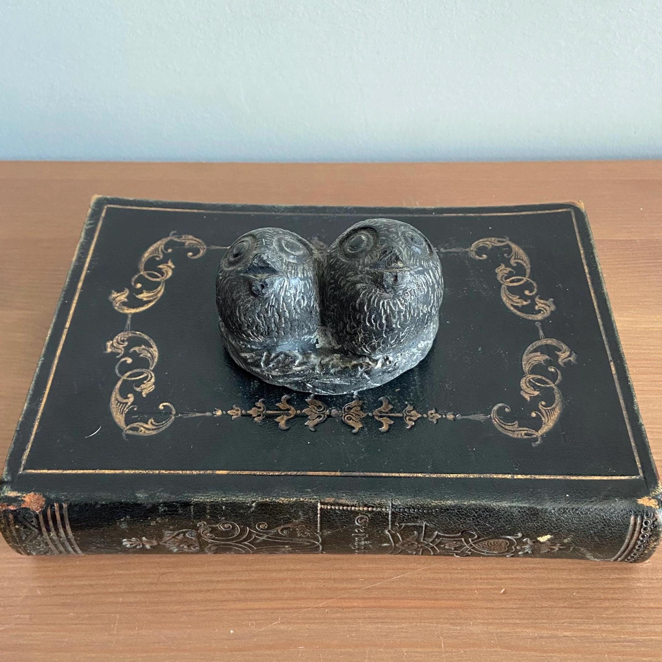 Vintage baby owls soapstone figure - shelf decor - 2” tall x 2.8” wide