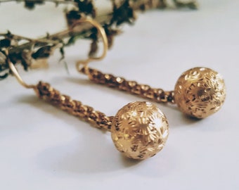 Victorian Rolled Gold Spherical Chain Drop Earrings. American 1875-1895.