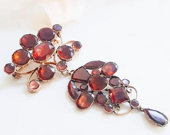Georgian Rhodolite Garnet Brooch, 9k Rose Gold, Antique Foiled Jewelry