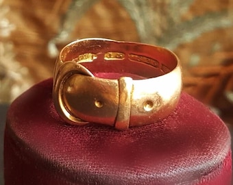 Antique Victorian, 15k Rose Gold, Unisex Buckle Ring. US 7, Birmingham, England Hallmarks, 1900. Friendship & Love, Wedding Stacking Band.