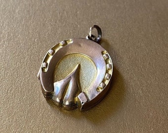 Victorian Horseshoe Locket for Good Luck and Fortune. Antique Two Color Gold Pendant. Classic Unisex Heirloom Gift for Birthday & Graduation