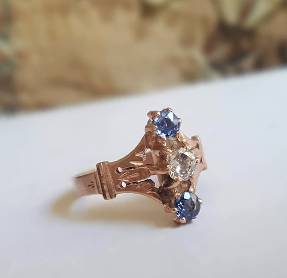 Sparkling Periwinkle Sapphire, Rose Gold, Victori… - image 1