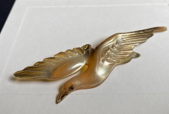 Art Nouveau Carved Horn Bird in Flight Brooch. Si… - image 5