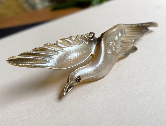 Art Nouveau Carved Horn Bird in Flight Brooch. Si… - image 2