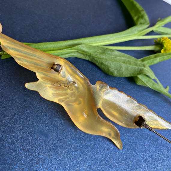 Art Nouveau Carved Horn Bird in Flight Brooch. Si… - image 8