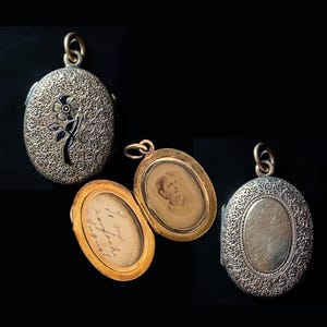 Antique Gold Locket 12k Rose Gold Victorian, c 1870s, with Double Photo Compartment, & Hand Engraved Forget-Me-Not. Dedicated to Augusta.