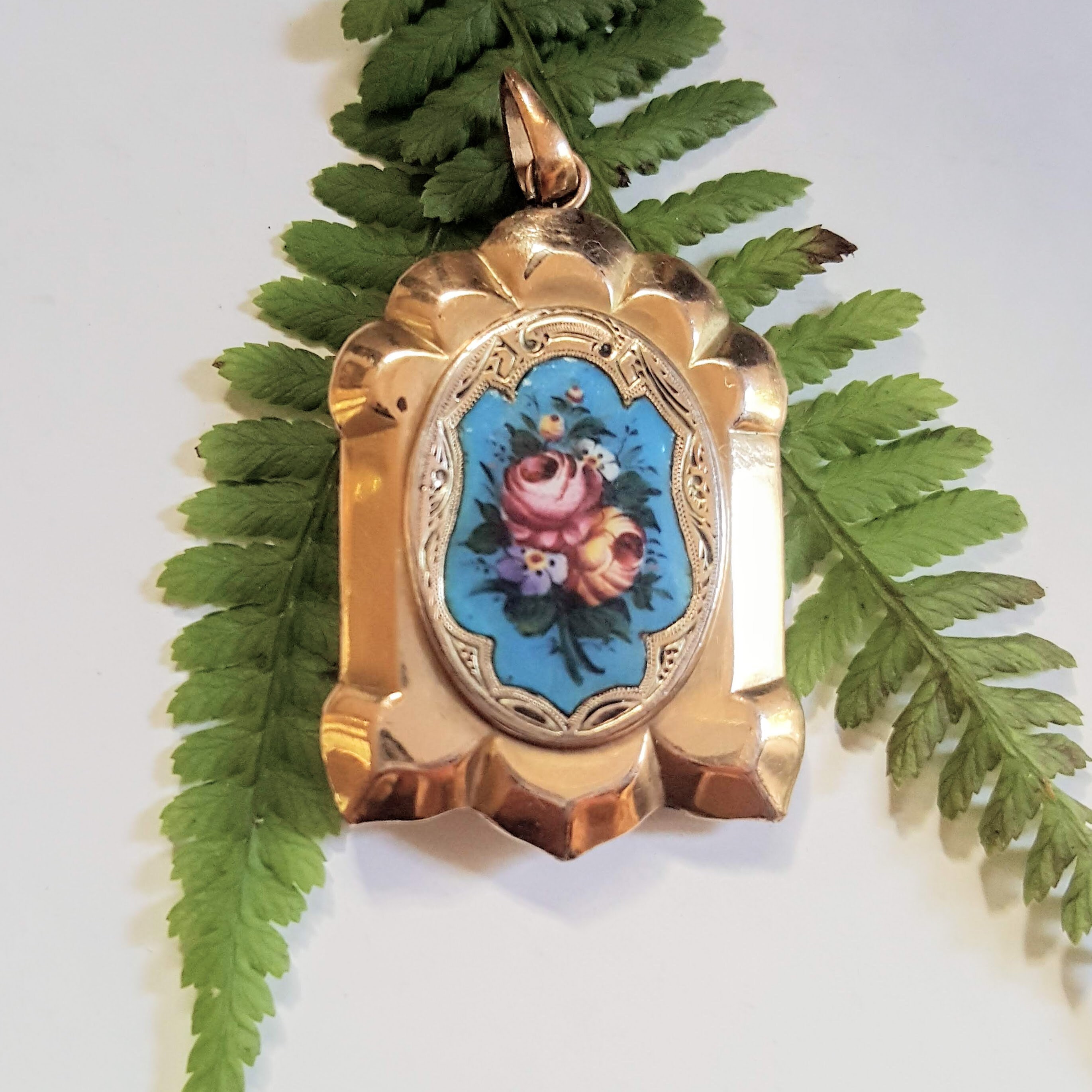 Victorian Rose Gold Enamel Locket, Hand Painted Floral Pendant, Circa ...