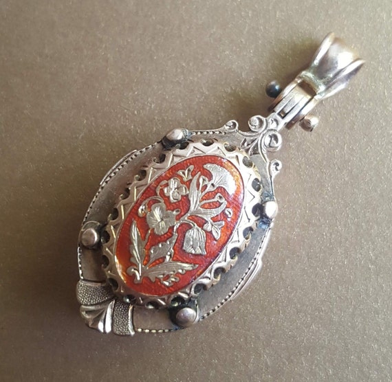 Antique Rose Gold Enamel Scent Locket Fob, Neckla… - image 1