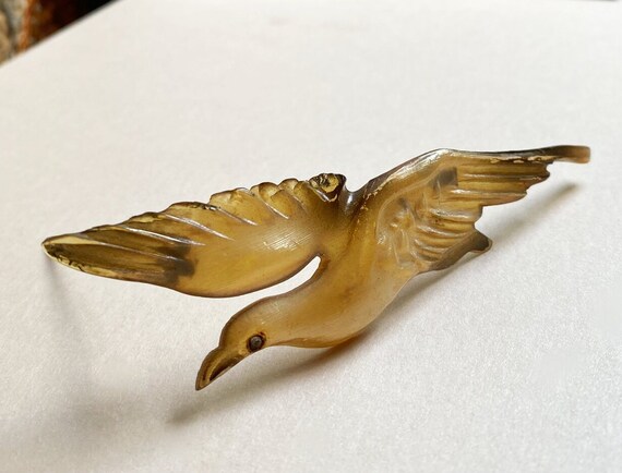 Art Nouveau Carved Horn Bird in Flight Brooch. Si… - image 6