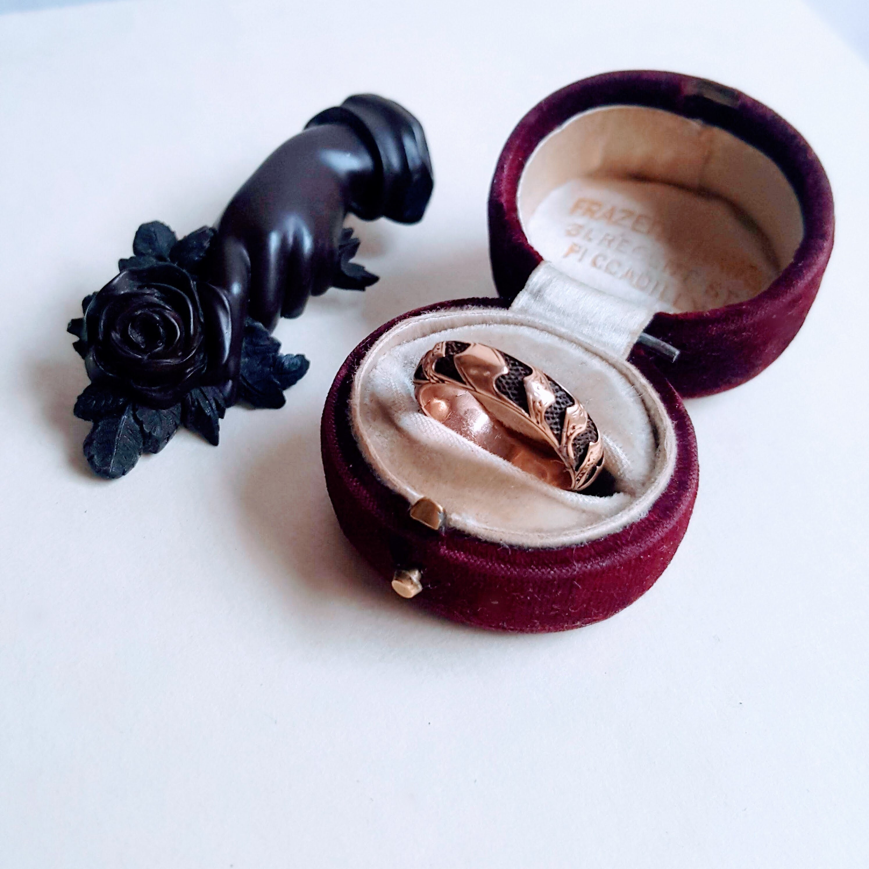 Victorian Rose Gold Hair Ring. Civil War Mourning 12k Hand Engraved, Victorian Sentimental Mourning Ring. American Circa 1860s.