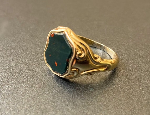 Antique Bloodstone Gold Signet Ring. 9k Victorian… - image 7