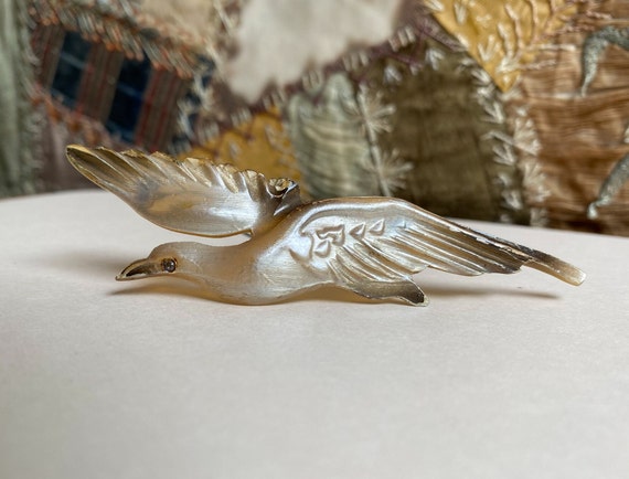 Art Nouveau Carved Horn Bird in Flight Brooch. Si… - image 3