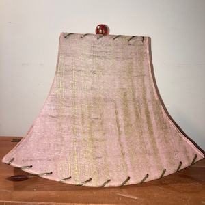 Vintage Mid Century Modern Pink and Gold clip on Lampshade pink gold splatter Original Lampshade red finial top bell shade gifts fiberglass