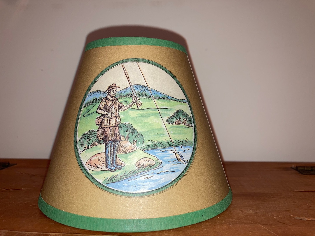 Vintage Lampshade Fisherman Man Cave Nature Decor Lampshades Clip on