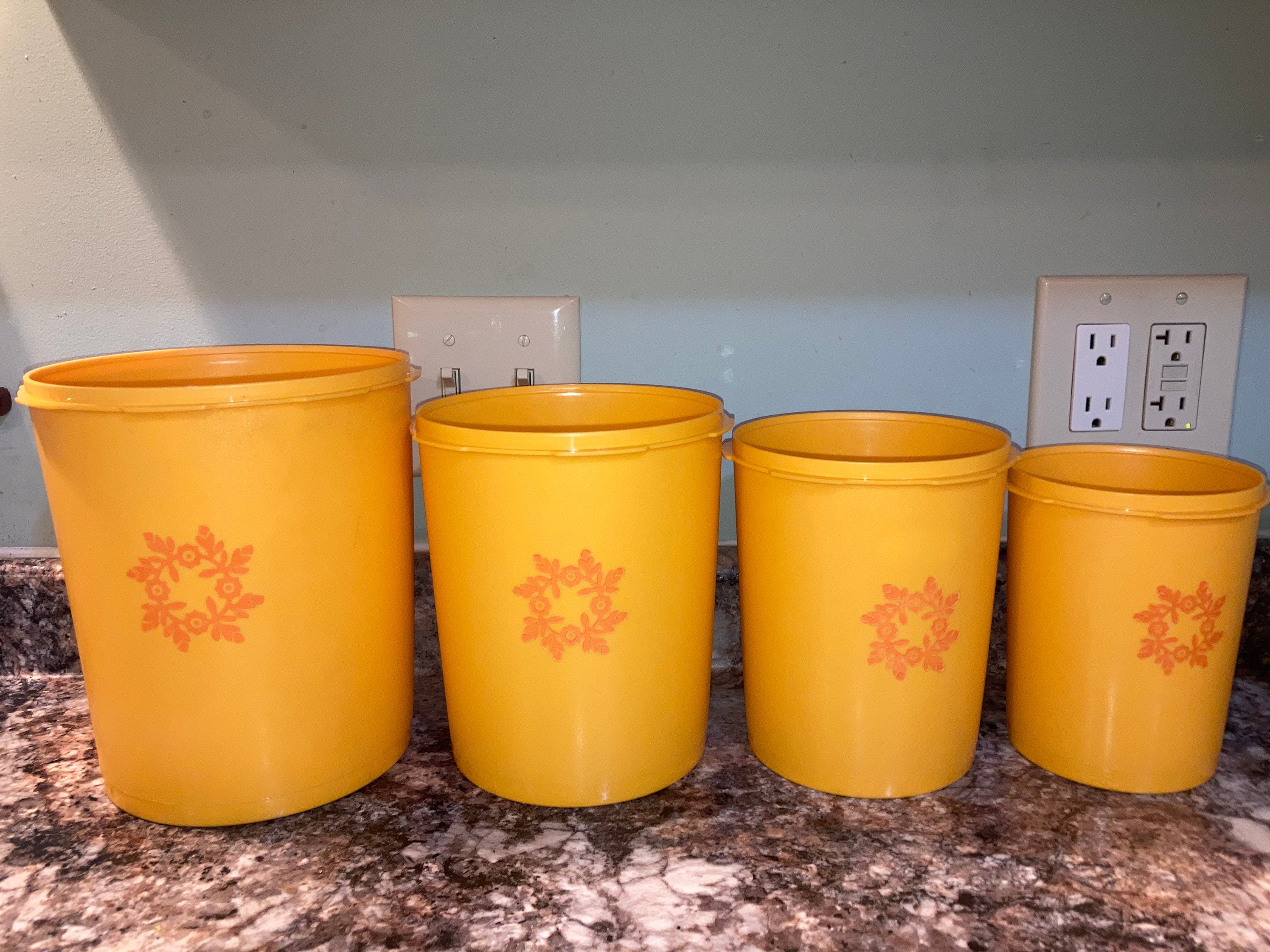 Vintage Tupperware Golden Yellow and Orange Set/4 Canisters With Lids Retro  Kitchen 