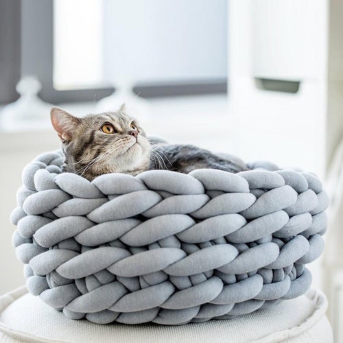 Cute Chunky Knit Cat Bed Woven Cat Bed Cotton Knitted Cat Etsy